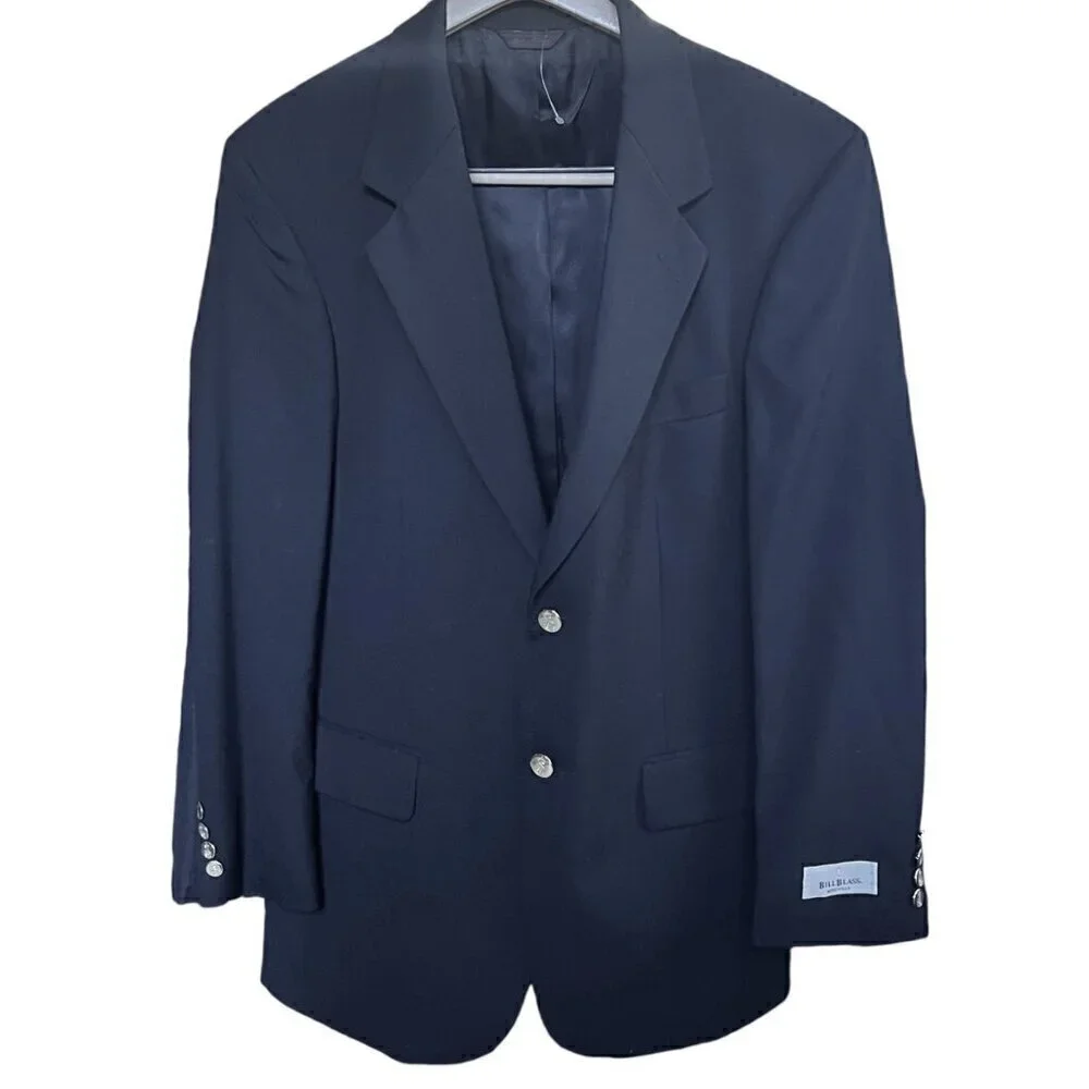 Bill Blass Black Harvard Sports Coat Blazer 100% Wool Gold Bttn Vintage NWT 38R